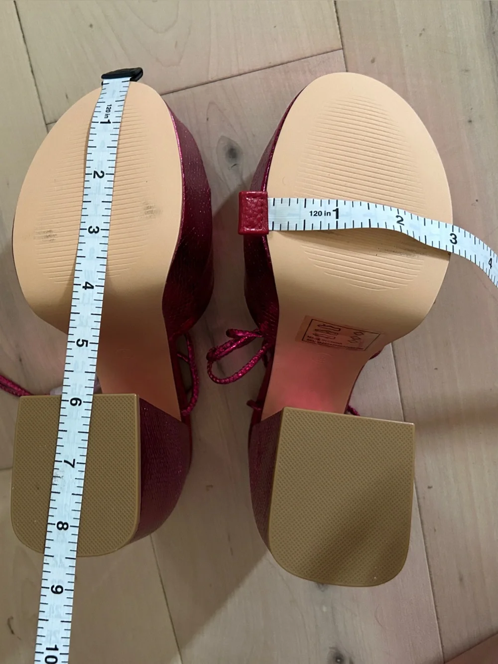 Metallic Pink Tie Ankle Chunky Platform Sandals Size 6